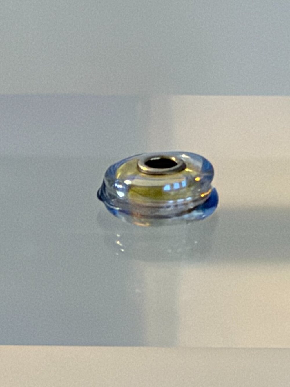 Trollbeads Blue Yellow Swirl Glass Disc Bead with Sterling Core